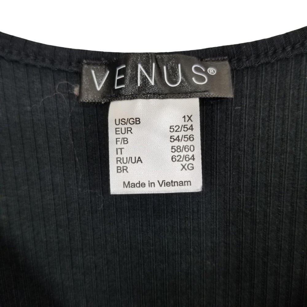 Venus Black Ribbed Knit Sleeveless Notched V-Neck Tank Dress Womens 1X Comfy - Picture 3 of 7